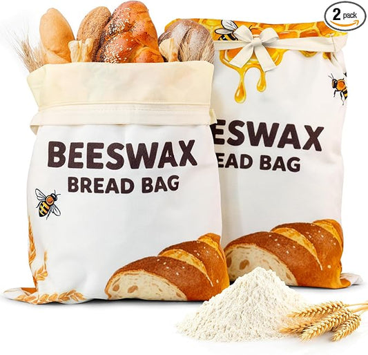 OHIYO Beeswax Bread Bags for Homemade, Reusable Natural Beeswax Sourdough Bread Bags Freshness Keeper for Homemade, Bakery Essentials, Bread Box (2 Pack)
