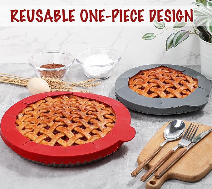 Webake Pie Crust Protector Shield Adjustable Pie Crust Shield Fits 11.5-9 Inch Pie Pan, LFGB Platinum Silicone Pinch Test Passed, for Baking Party Pie Tart, Pack of 2