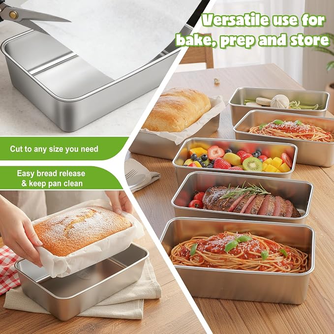 8.8 × 5.9 Inch 304 Stainless Steel Loaf Pans for Baking Bread, Set of 2 Heavy Duty Metal Bread Pan, Oven & Dishwasher Safe Bakeware for Meatloaf, Cake & Brownies, Even Heat Baking Performance