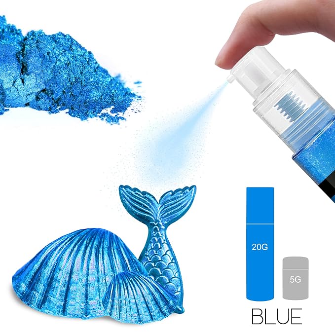 Edible Glitter Spray - 20g Luster Dust Edible Food Grade Glitter for Cake Decorating, Cocktails, Drinks - Shimmer Dust Powder Metallic Food Coloring Powder for Cookie, Candy, Icing (Blue)