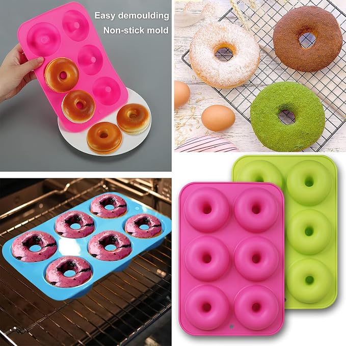 AKOAK 6-Cavity Silicone Cake Mold, DIY Handmade Soap Mold, Non-Stick Donut Mold, for Chocolate Pudding Jelly Muffin Cups, Kitchen Baking Decoration (Doughnuts)