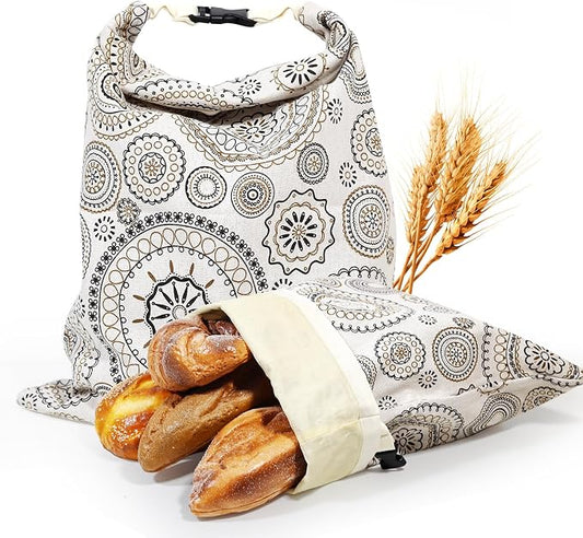CHENGLIN Beeswax Cotton Bread Bags – Reusable Artisan Bread Storage Bags – Natural Linen & Beeswax for Sourdough, Baguette, and Loaf – Eco & Elegant
