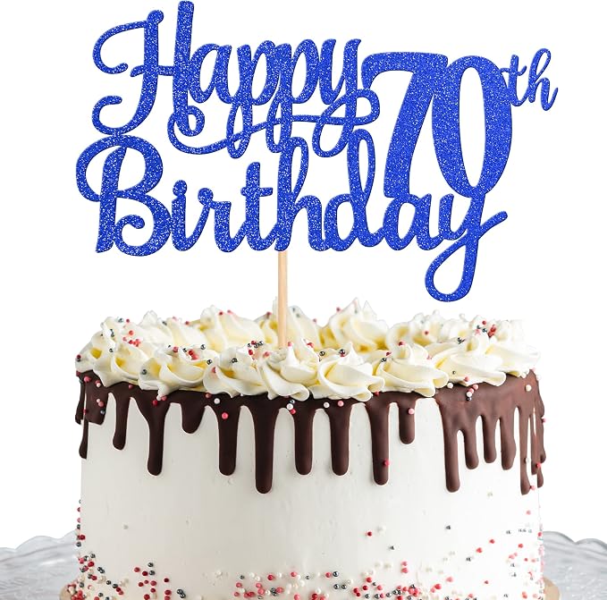 1 PCS Happy 70th Birthday Cake Topper Glitter Cheers to 70 Years Birthday Cake Pick Seventy 70 Fabulous Cake Decoration for Happy 70th Birthday Anniversary Party Decorations Supplies