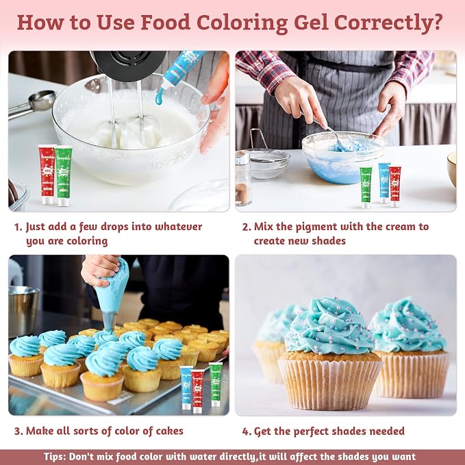 Gel Food Coloring Set,20g x 6 Colors Dye Free Food Coloring Food Grade Concentrated Liquid Gel Vibrant Cake Food Dye Color for Easter Eggs Cake Decorating Baking Icing Cooking Fondant-0.7 Fl.oz/Bottle