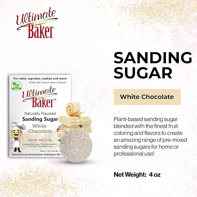 Ultimate Baker Flavored Sanding Sugar (1x4oz) - Burst of Flavor & Color for Cakes, Cookies & More, All-Natural, Perfect for Baking & Decorating or as a Flavored Coffee Sugar (White Chocolate)