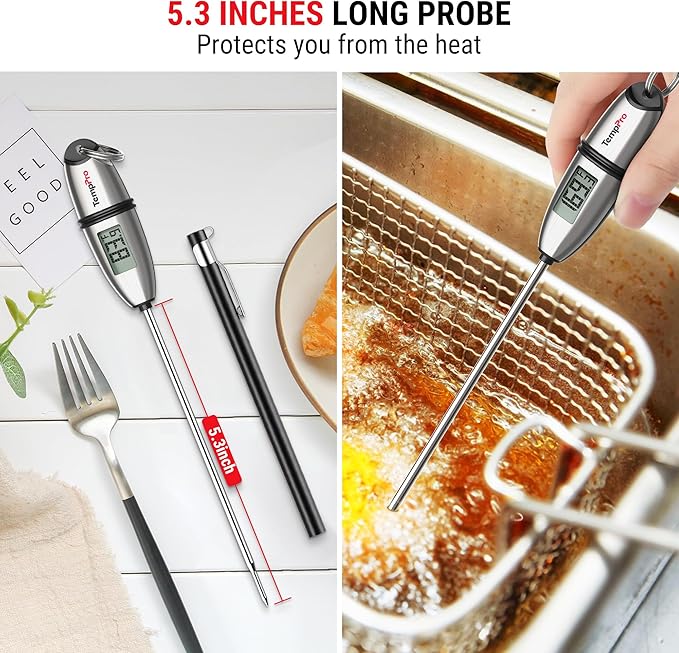 TempPro TP02S Digital Food Thermometer for Cooking Bread Baking Sourdough Liquids, Meat Thermometer Digital with Super Long Probe for Kitchen Candy Making Gift for Dad Husband (Previously ThermoPro)