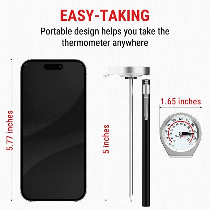 TempPro Dial Instant Read Meat Thermometer for Cooking, Grill Food Thermometer with Glass Lens, Portable Kitchen Thermometer for Liquid, Steak, Turkey Temp Checking (Previously ThermoPro)