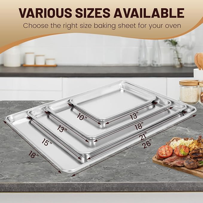 BIEAMA 6 Pack Quarter Size 13" × 10" Baking Sheet Pan Aluminum Commercial cookie sheets for baking