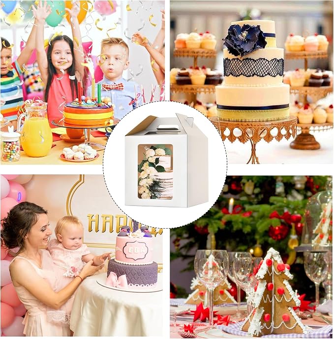 14x14x14 Inch Tall Cake Boxes with windows, 14in Large Tiered Cake Boxes, 5pack 12in Layer Tall Baking Carrier,Disposable Cake Containers