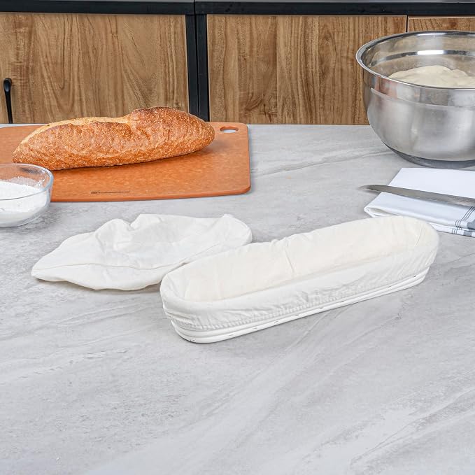 Restaurantware Bread Proofing Basket 13 Inch Long Oval Pack of 1 Rattan Dough Fermentation Basket With Cotton Liners, Oval Banneton Bread Rising Bowl For Home, Commercial, and Artisanal Baking