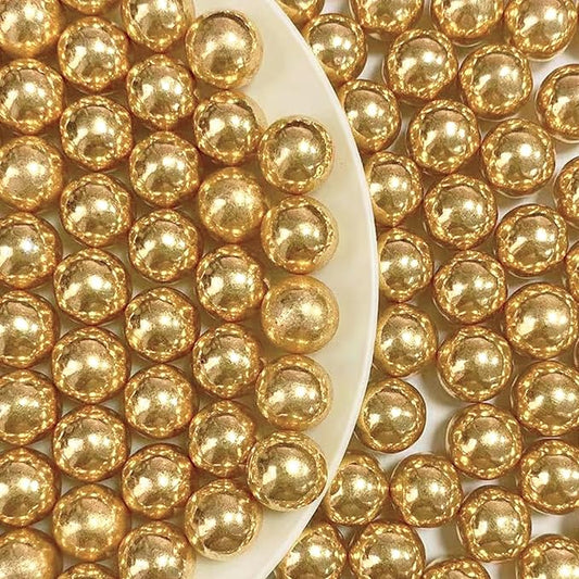 PhilaeEC Gold Pearls 14mm Size Sprinkles for Cake Decoration Edible Candy Baking Cookie Cupcake Toppers Wedding Party Valentines Halloween Christmas Supplies 3.88oz