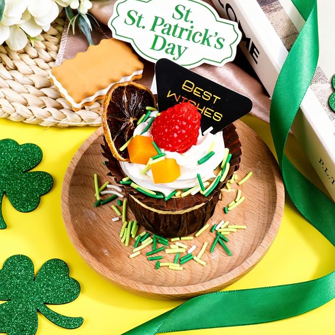 St Patricks Day Sprinkles, 11.3oz/320g Edible Green Sprinkles Mix Shamrock Nonpareils Jimmies & Sanding Sugar, 4 Jars Set for Baking Cakes Cupcakes Cookies