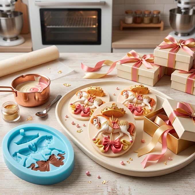 Carousel Horse Silicone Molds Merry-Go-Round Fondant Chocolate Mold for Cake Decorating Cupcake Topper Candy Gum Paste Polymer Clay