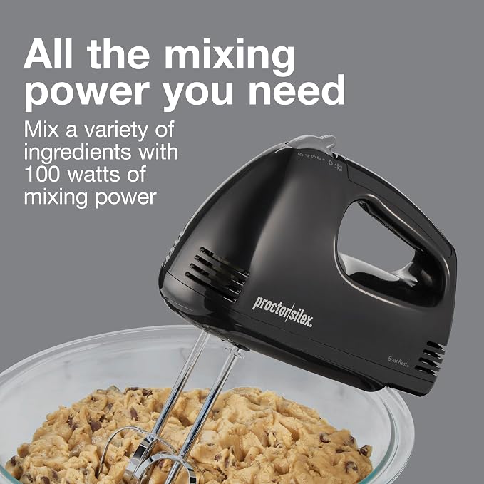 Proctor Silex Easy Mix 5-Speed Electric Hand Mixer with Bowl Rest, Compact and Lightweight, 100 Watts of Peak Power, Black (62507PS) (Pack of 4)