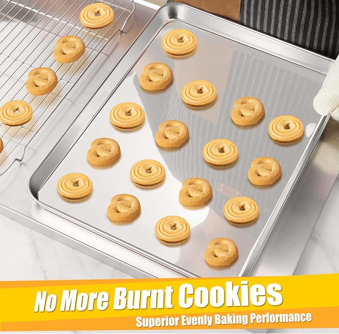 Homikit 12 Pack Baking Sheet Set, 18x13 Inches Stainless Steel Large Cookie Pans for Oven, Heavy Duty Metal Half Sheet Baking Tray for Roasting Cooking, Nonstick & Rust Free, Dishwasher Safe