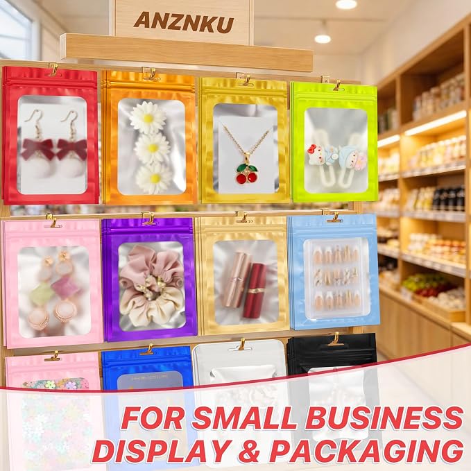 100 PCS Resealable Mylar Bags with Zipper and Frosted Clear Window Smell Proof Packaging Bags Foil Pouch Zipper Bag for Food Self Sealing Storage Supplies (Red, 2.75×3.93)