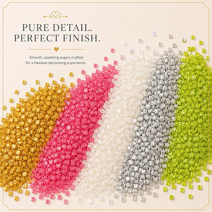 Confect Sprinkle Mix – 5-Pack Assorted Edible Sugar Tropical Summer Sparkling Sugar Crystals in Gold, Bright Pink, Silver, Parrot Green & White – Decorative Toppings for Cakes, Cupcakes & Cookies –Vegan, Gluten-Free, Nut-Free, Soy-Free, Dairy-Free, Pal...