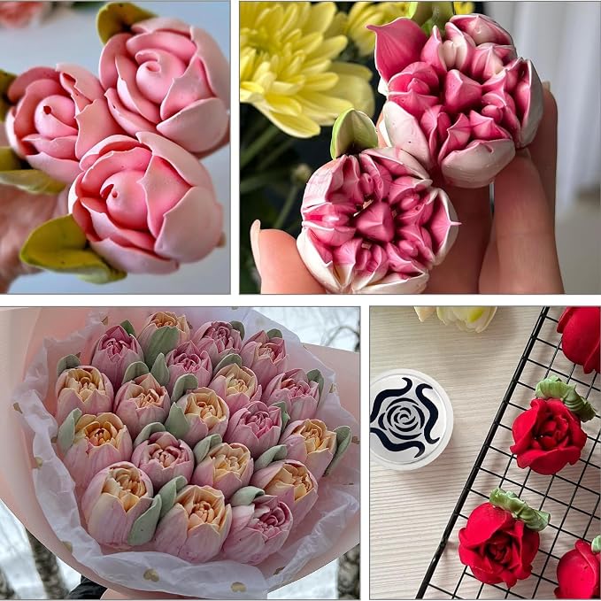 6Pack Extra Large Flower Russian Piping Tips Set, Stainless Steel Rose Tulip Icing Tips For Cake Decorating, Floral Piping Tips Flower Bouquet For Cookies Desserts Baking Tool(XXL,6A)
