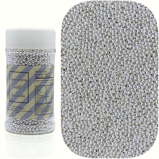 Dynastang 2mm Silver Pearls Sprinkles Edible Pearls Cake Decorating Stars Cake Decorations Cupcake Toppers Cookie Decorating Perfect for Cakes, Cupcakes, Desserts Toppings 3OZ
