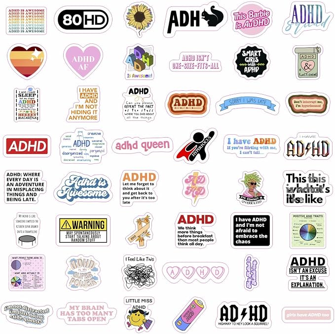 100Pcs Funny ADHD Stickers for Water Bottles, Laptops - ADHD Gifts for Adults - Neurodivergent, Neurodiversity Stickers Bulk - Mental Health Awareness Therapy Gifts for Women & Men