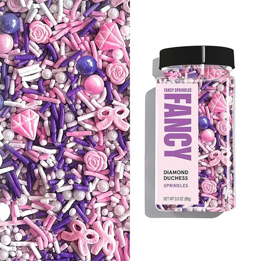 Fancy Sprinkles Diamond Duchess Sprinkles | Bow, Rose, Pearl & Diamond Shaped Candy | Pink, Purple & White | Cake, Cupcake & Cookie Decorating | Bridal & Birthday | 1 Pack (0.5c)