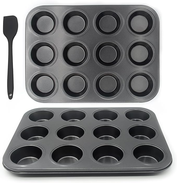 Non-Stick Muffin Pans, 12-Cup Standard Baking Pans Set of 2 with a Scraper for Perfect Muffins & Cupcakes