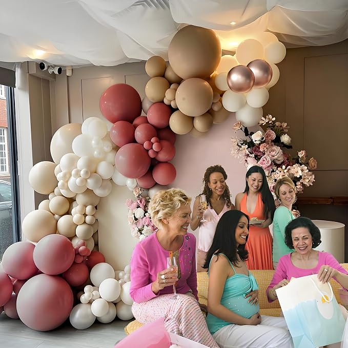 MEBAY Red Brown White Gold Balloon Arch Kit, 166Pcs Boho Ruby Red Balloons Garland for Valentine's Day Wedding Bachelorette Birthday Mother's Day Graduation Party Decoration