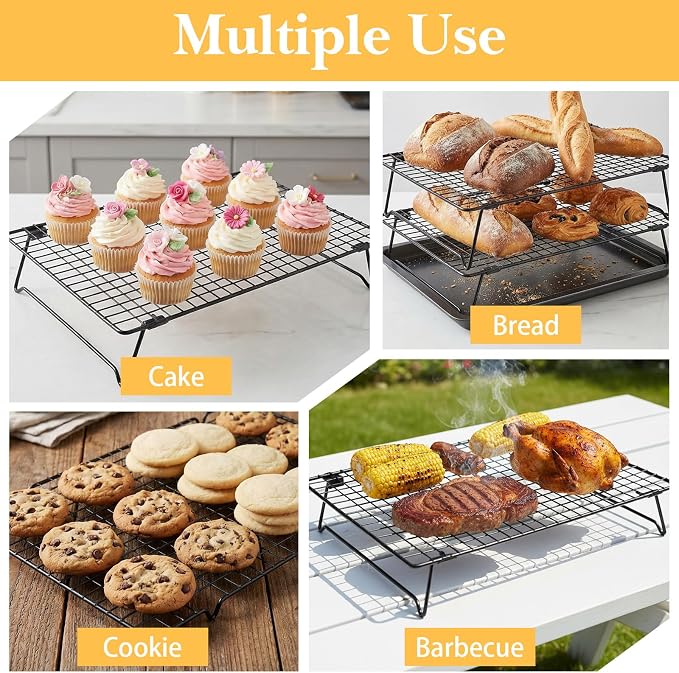 4 Pcs 13.4x9.6inch Cooling Racks for Cooking and Baking Stackable Wire Cooling Rack with Stackable Legs Baking Rack for Cookies Cakes Pizza Roasting Drying