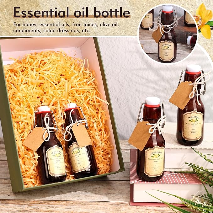 tchrules 16 Brown Vanilla Extract Bottles 5oz Swing Top Glass Bottle for Vanilla Extract Homemade, Gift Giving, Small Glass Bottles for Food Storage Canister for Bean Sauce Spice