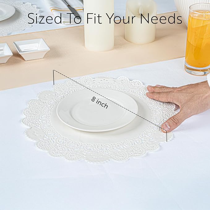 Restaurantware White Paper Doilies 4000 Count 8 x 8 Inch, Disposable, Long Lasting Absorbent Paper Doilies for Tables with Elegant Lace Finish for Pastries, Cupcakes, Cookies and Desserts