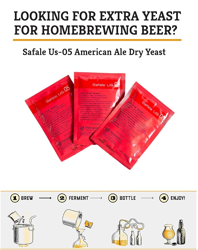 Craft A Brew - Safale US-05 Yeast - Fermentis - American Ale Dry Yeast - For American Ales - Ingredients for Home Brewing - Beer Making Supplies - [3 Pack]