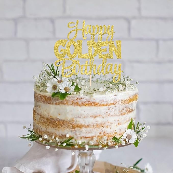1 PCS Happy Golden Birthday Cake Topper Gold Glitter Birthday Cake Pick 1/13/16/18/21/30/40/60/70/80/90th Cake Decorations for Celebrating 50th Anniversary Theme Party Supplies