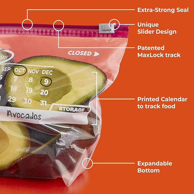Hefty Slider Calendar Storage Bags,Half Gallon Size,256 Total,32 Count (Pack of 8)