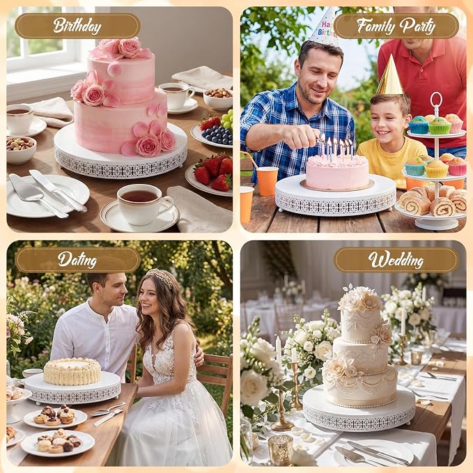 Wenqik White Cake Stand 18 Inch Metal Round Cupcake Dessert Wedding Cake Stand with Cutting & Spatula Cookies Display Holder Fruit Serving Tray for Table Wedding Birthday Anniversary Party