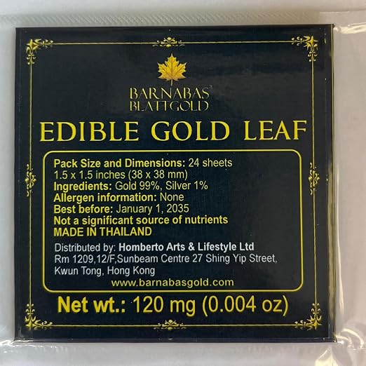 Barnabas Edible Gold Leaf 24K - Cake Decorations, Loose Gold Leaf Sheets for Cupcakes - 1.5 inches, Interleaf of 24