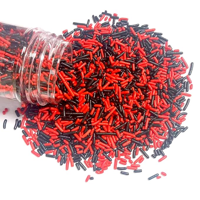 PhilaeEC Red Black Jimmies Sprinkle Edible Soft Jimmies Sprinkle for Cake Decoration Cupcake Topper Cookie Baking Decorations Halloween Christmas Valentine Supplies 2.75oz/78g