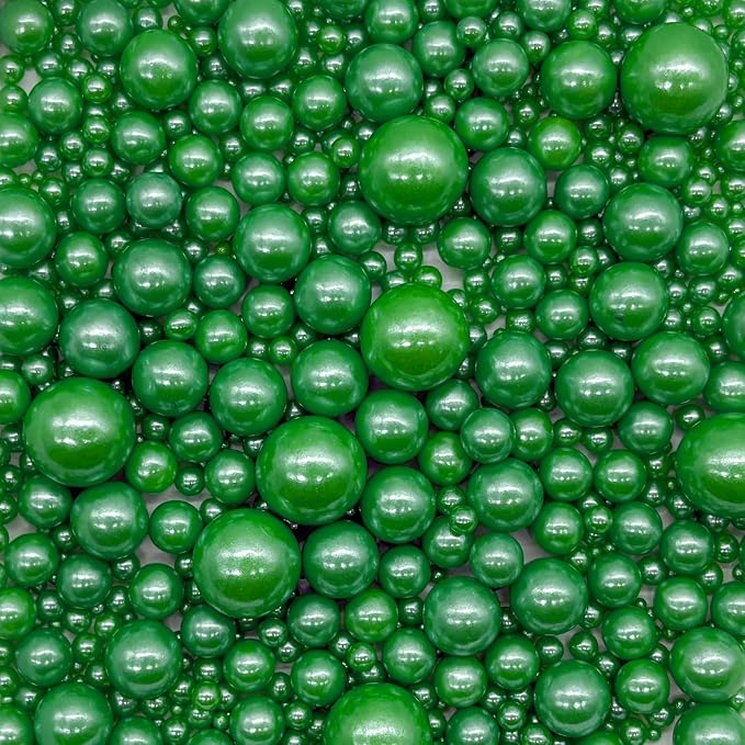 Dynastang Mixed Size Dark Green Pearls Sprinkles Edible Pearls Cake Decorating Pearls Cake Decorations Cupcake Toppers Decorating Perfect for Cakes, Cupcakes, Desserts 3OZ
