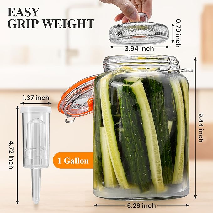 1 Gal Fermentation Kit, Jars, Weights & Airlocks, 2 Pack | Perfect for Sauerkraut, Kimchi, Kombucha and Pickles