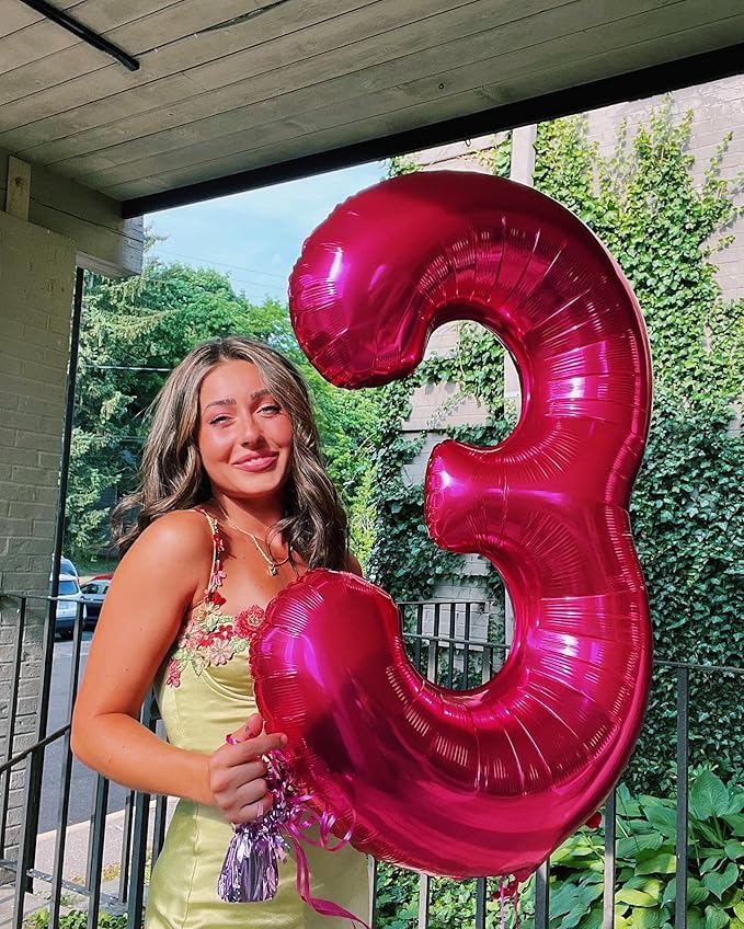 Hot Pink Number 3 Balloon 40 Inch, 3rd Birthday Celebration Supplies for Girls Boys Women Men, 3 Balloon for Girls Boys Theme Party