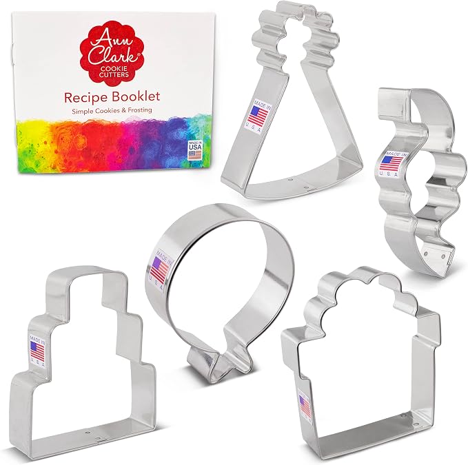 Ann Clark Cookie Cutters Birthday Cookie Cutters 5-Pc. Set Made in USA, Balloon, Birthday Hat, Cake, Present, Confetti