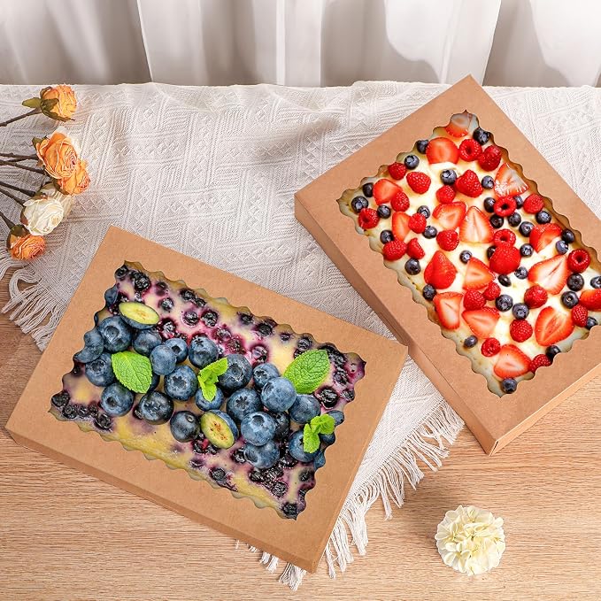 Cookie Boxes,9x6x2.5 Inch Large Bakery Boxes with Window for Pies Chocolate Strawberries Muffins Donuts Pastry Dessert Christmas (Brown, 9 * 6 * 2.5inch/36pcs)