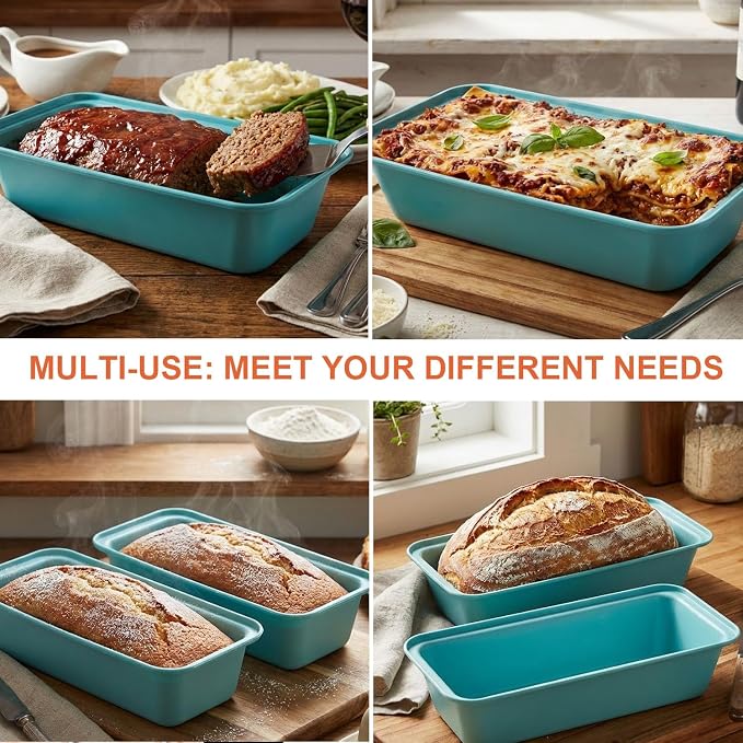 2 Pack 12x 4 Loaf Pan, Large Bread Pans for Baking Homemade Bread | Carbon Steel Nonstick Bread Loaf Pans for Sandwich, Banana Bread, Meatloaf, Cake, PTFE & PFOA Free
