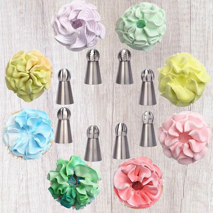 22PCS Russian Piping Tips and Bags Set, Stainles Steel Cake Cupcake Decorating Supplies Russian Ball Tips Pastry Bag & Nozzle Flower Shaped Frosting Icing Tips Set Baking Tools By Giveme5 (1#)