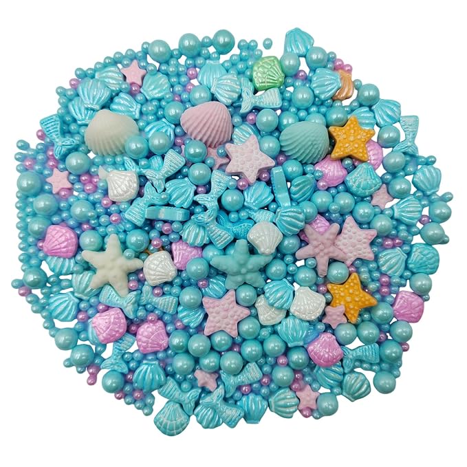 Homankit Mermaid Sprinkle Sweets Sprinkles for Baking Dessert Cupcake Cake Topper Starfish Shell Pearl Mermaid Candy Mix 3.53 Ounces