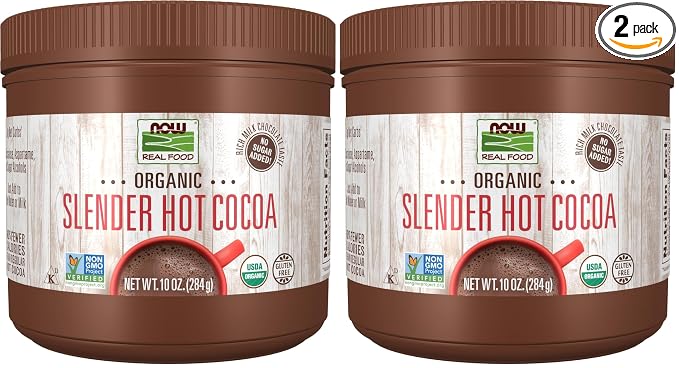 NOW Foods, Organic Cocoa Lovers™ Slender Hot Cocoa, No Sugar Added, Certified Non-GMO, Kosher, 10-Ounce (Pack of 2)