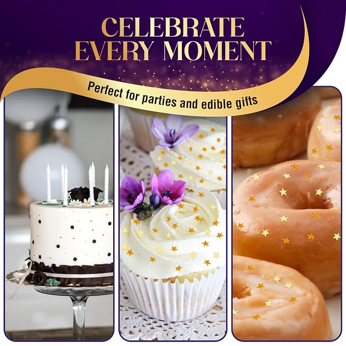 Goldz Edible Star Glitter – Metallic Edible Stars for Cake Decorating, Cake Decorations, Gold Star Sprinkles for, Gold Flakes – Dessert Toppers for Cakes, Cupcakes, Flakes and Cookies, 5grams