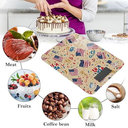 Food Scale Kitchen Scale for Baking Cooking Digital Food Weighing Measuring Scale Small Waterproof Electric Food Scale Brown Patriotic American Flags