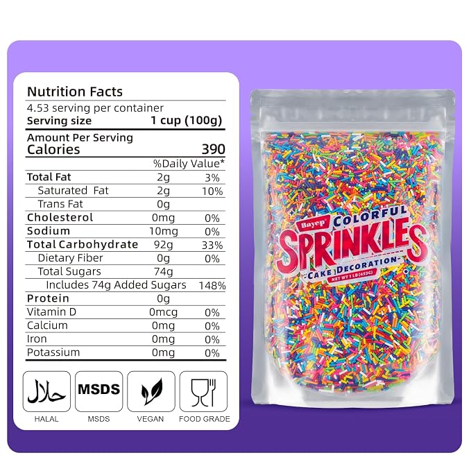 Edible Rainbow Sprinkles Bulk 16 oz Bulk Rainbow Jimmies for Ice Cream Dessert Toppings brownies Cookies, Cupcakes, Cake Decorating Birthday Baby Shower