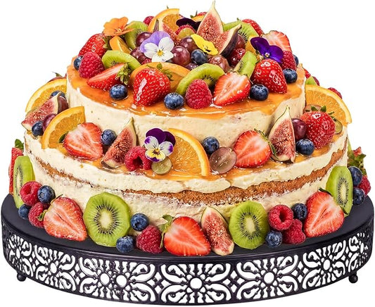 Wenqik 20 Inch Cake Stand Round Metal Cupcake Dessert Wedding Cake Stand Cookies Display Holder Fruit Food Serving Tray for Table Wedding Birthday Anniversary Party Decor (Black)