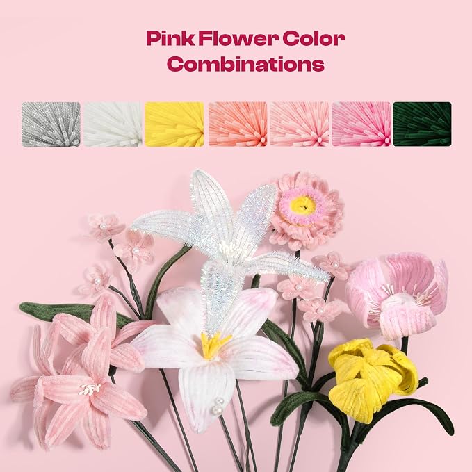 Caydo Pipe Cleaner Flower Kit, 700PCS 7 Colors Chenille Stems with Flower Bouquet Accessories and Tutorial Video for Making Pipe Cleaners Bouquets